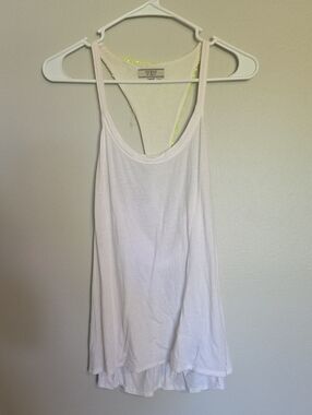 GUESS White Open Racerback Tank Top With Neon Yellow Sequin Back